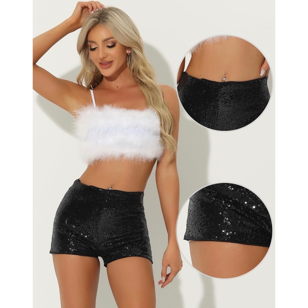 NWT Makemechic Black Sequin High Waist Mini Party Concert Shorts Medium - Picture 3 of 9
